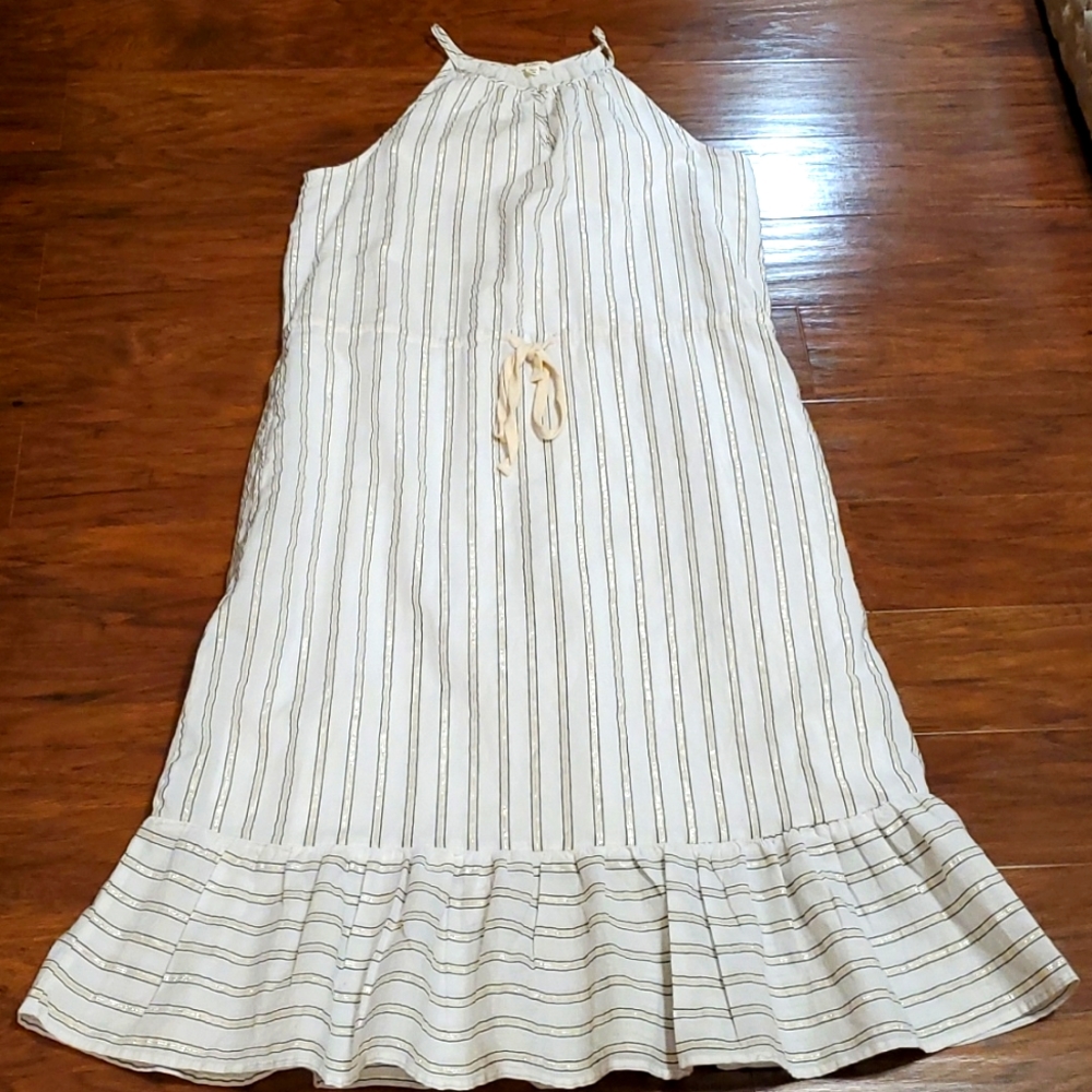 Antropologie Dylan stripe white black gold cotton sleeveless midi sundress.SMALL
